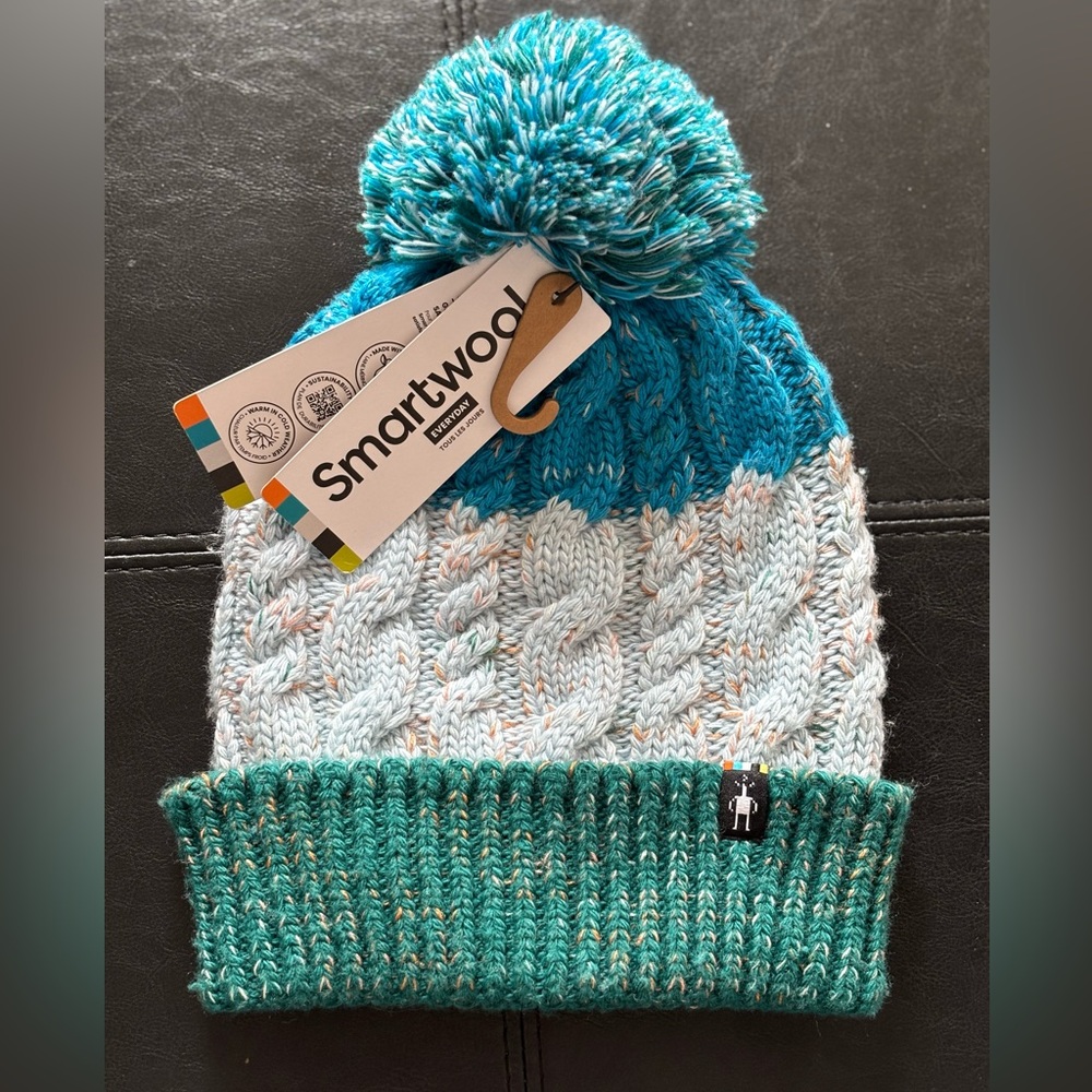 Smartwool Teal, Turquoise & Light Blue Pom Beanie
